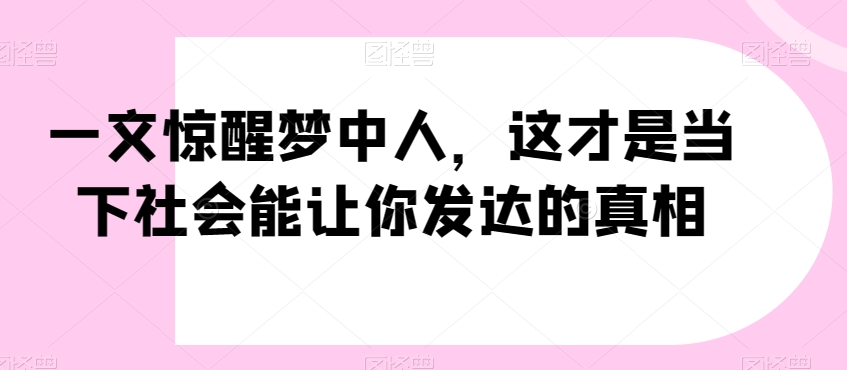 一文惊醒梦中人，这才是当下社会能让你发达的真相【公众号付费文章】-木石资源网