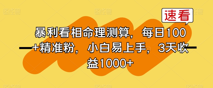暴利看相命理测算，每日100+精准粉，小白易上手，3天收益1000+【揭秘】-木石资源网
