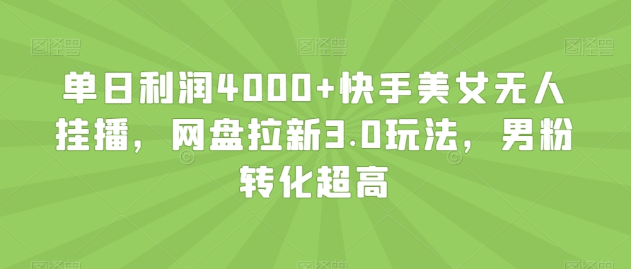 单日利润4000+快手美女无人挂播，网盘拉新3.0玩法，男粉转化超高【揭秘】-木石资源网