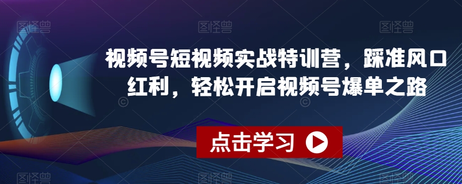 视频号短视频实战特训营，踩准风口红利，轻松开启视频号爆单之路-木石资源网