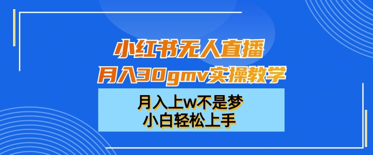 小红书无人直播月入30gmv实操教学，月入上w不是梦，小白轻松上手【揭秘】-木石资源网