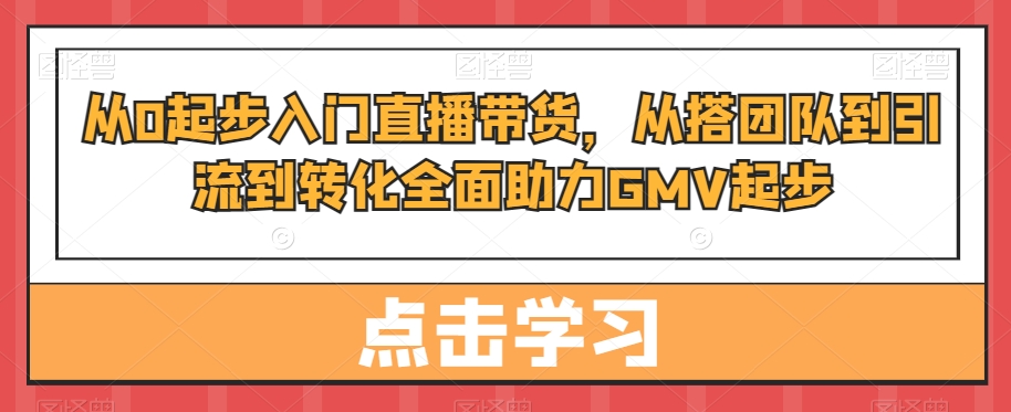 从0起步入门直播带货，​从搭团队到引流到转化全面助力GMV起步-木石资源网