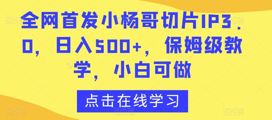 全网首发小杨哥切片IP3.0，日入500+，保姆级教学，小白可做【揭秘】-木石资源网