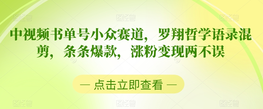 中视频书单号小众赛道，罗翔哲学语录混剪，条条爆款，涨粉变现两不误【揭秘】-木石资源网