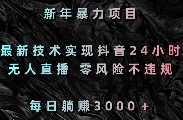 新年暴力项目，最新技术实现抖音24小时无人直播，零风险不违规，每日躺赚3000＋【揭秘】-木石资源网