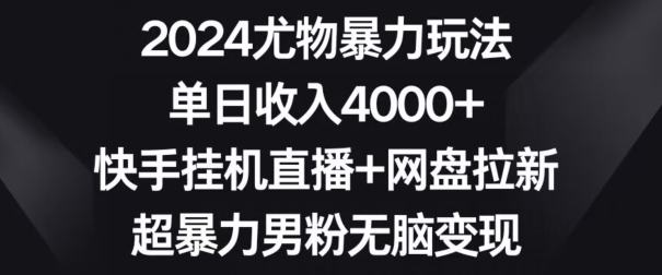 2024尤物暴力玩法，单日收入4000+，快手挂机直播+网盘拉新，超暴力男粉无脑变现【揭秘】-木石资源网