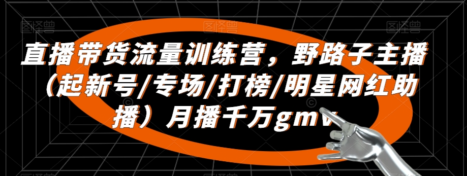 直播带货流量训练营，​野路子主播（起新号/专场/打榜/明星网红助播）月播千万gmv-木石资源网