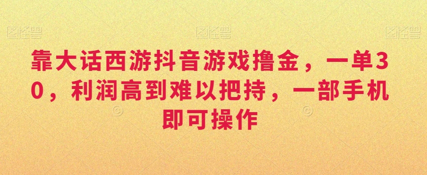 靠大话西游抖音游戏撸金，一单30，利润高到难以把持，一部手机即可操作，日入3000+【揭秘】-木石资源网