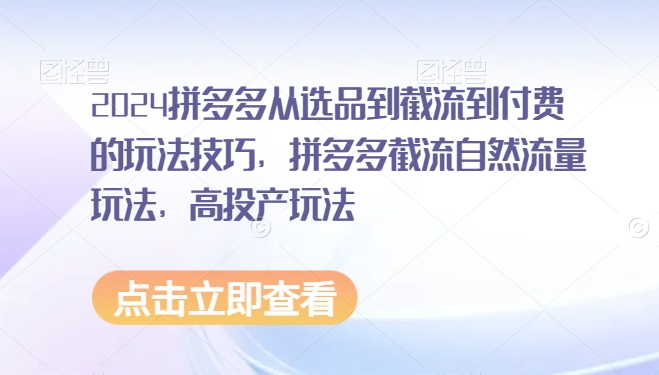 2024拼多多从选品到截流到付费的玩法技巧，拼多多截流自然流量玩法，高投产玩法-木石资源网