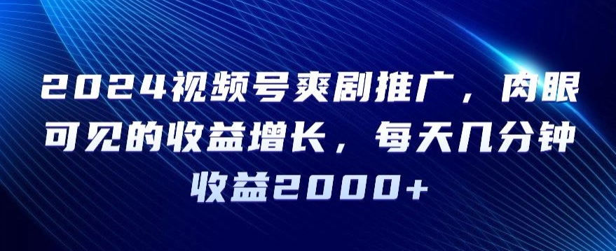 2024视频号爽剧推广，肉眼可见的收益增长，每天几分钟收益2000+【揭秘】-木石资源网