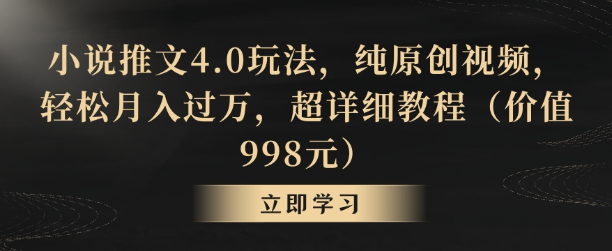 小说推文4.0玩法，纯原创视频，轻松月入过万，超详细教程（价值998元）【揭秘】-木石资源网