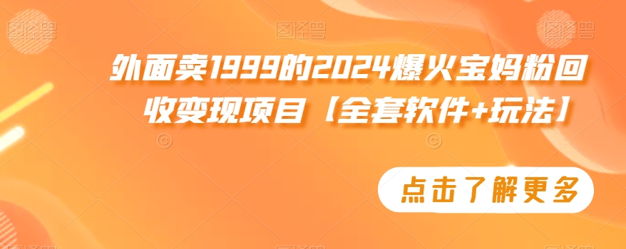 外面卖1999的2024爆火宝妈粉回收变现项目【全套软件+玩法】【揭秘】-木石资源网