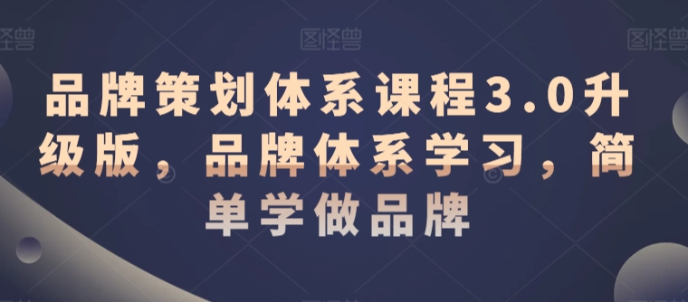品牌策划体系课程3.0升级版，品牌体系学习，简单学做品牌-木石资源网