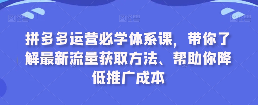 拼多多运营必学体系课，带你了解最新流量获取方法、帮助你降低推广成本-木石资源网
