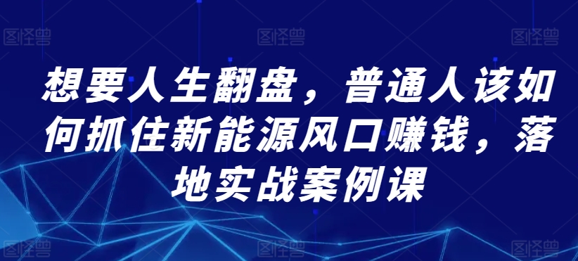 想要人生翻盘，普通人该如何抓住新能源风口赚钱，落地实战案例课-木石资源网