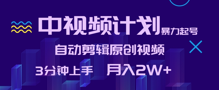 中视频计划暴力起号，自动剪辑原创视频，3分钟上手，月入2W+【揭秘】-木石资源网