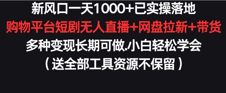 新风口一天1000+已实操落地购物平台短剧无人直播+网盘拉新+带货多种变现长期可做【揭秘】-木石资源网