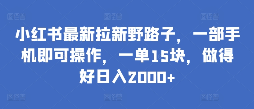 小红书最新拉新野路子，一部手机即可操作，一单15块，做得好日入2000+【揭秘】-木石资源网