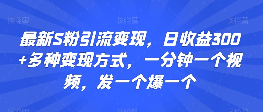 最新S粉引流变现，日收益300+多种变现方式，一分钟一个视频，发一个爆一个【揭秘】-木石资源网