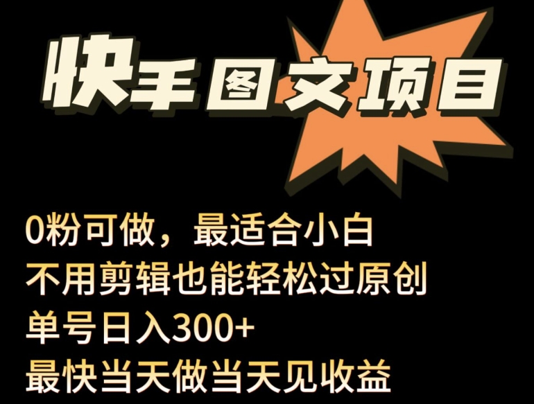 24年最新快手图文带货项目，零粉可做，不用剪辑轻松过原创单号轻松日入300+【揭秘】-木石资源网