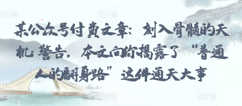 某公众号付费文章：刻入骨髓的天机: 警告，本文向你揭露了 “普通人的翻身路” 这件通天大事-木石资源网