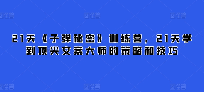 21天《子弹秘密》训练营，21天学到顶尖文案大师的策略和技巧-木石资源网