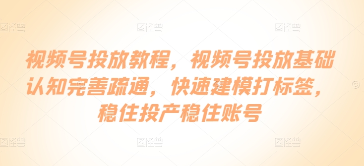 视频号投放教程，​视频号投放基础认知完善疏通，快速建模打标签，稳住投产稳住账号-木石资源网