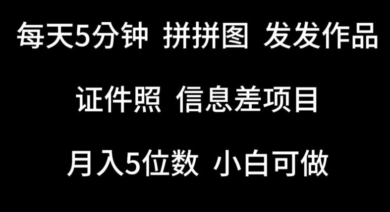 每天5分钟，拼拼图发发作品，证件照信息差项目，小白可做【揭秘】-木石资源网