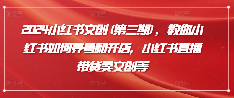 2024小红书文创(第三期)，教你小红书如何养号和开店，小红书直播带货卖文创等-木石资源网