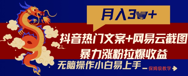 抖音热门文案+网易云截图暴力涨粉拉爆收益玩法，小白无脑操作，简单易上手【揭秘】-木石资源网