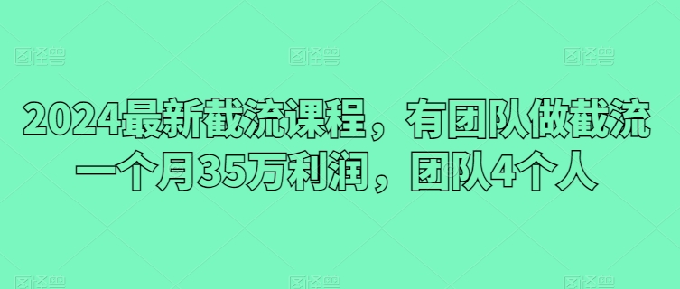 2024最新截流课程，有团队做截流一个月35万利润，团队4个人-木石资源网