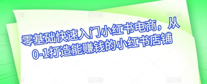 零基础快速入门小红书电商，从0-1打造能赚钱的小红书店铺-木石资源网