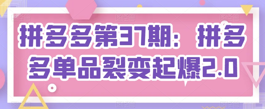 拼多多第37期：拼多多单品裂变起爆2.0-木石资源网