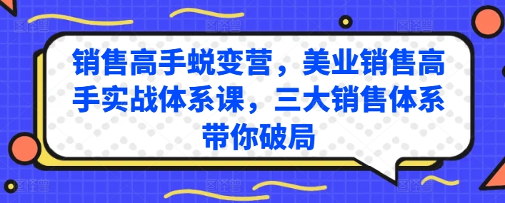 销售高手蜕变营，美业销售高手实战体系课，三大销售体系带你破局-木石资源网