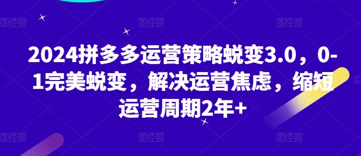 2024拼多多运营策略蜕变3.0，0-1完美蜕变，解决运营焦虑，缩短运营周期2年+-木石资源网