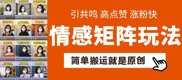 简单搬运，情感矩阵玩法，涨粉速度快，可带货，可起号【揭秘】-木石资源网