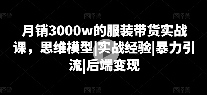 月销3000w的服装带货实战课，思维模型|实战经验|暴力引流|后端变现-木石资源网
