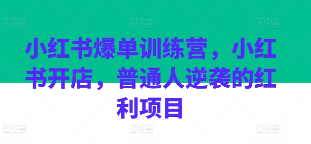 小红书爆单训练营，小红书开店，普通人逆袭的红利项目-木石资源网