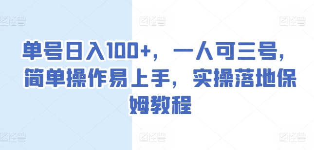单号日入100+，一人可三号，简单操作易上手，实操落地保姆教程【揭秘】-木石资源网
