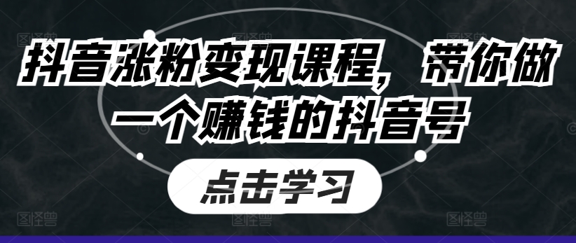 抖音涨粉变现课程，带你做一个赚钱的抖音号-木石资源网