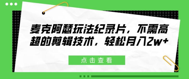 麦克阿瑟玩法纪录片，不需高超的剪辑技术，轻松月入2w+【揭秘】-木石资源网