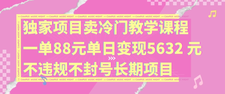 独家项目卖冷门教学课程一单88元单日变现5632元违规不封号长期项目【揭秘】-木石资源网