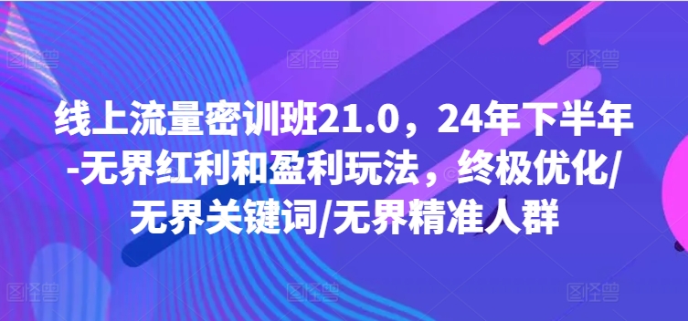 线上流量密训班21.0，24年下半年-无界红利和盈利玩法，终极优化/无界关键词/无界精准人群-木石资源网