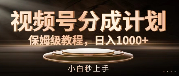 视频号分成计划保姆级教程，日入1K，小白秒上手【揭秘】-木石资源网