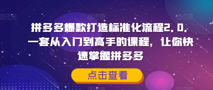 拼多多爆款打造标准化流程2.0，一套从入门到高手的课程，让你快速掌握拼多多-木石资源网