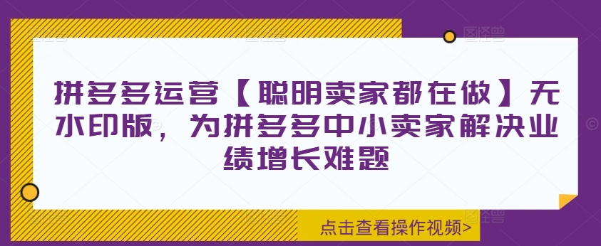 拼多多运营【聪明卖家都在做】无水印版，为拼多多中小卖家解决业绩增长难题-木石资源网