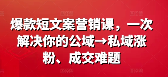 爆款短文案营销课，一次解决你的公域→私域涨粉、成交难题-木石资源网