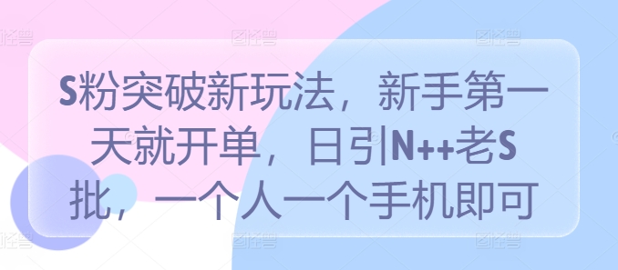 S粉突破新玩法，新手第一天就开单，日引N++老S批，一个人一个手机即可【揭秘】-木石资源网