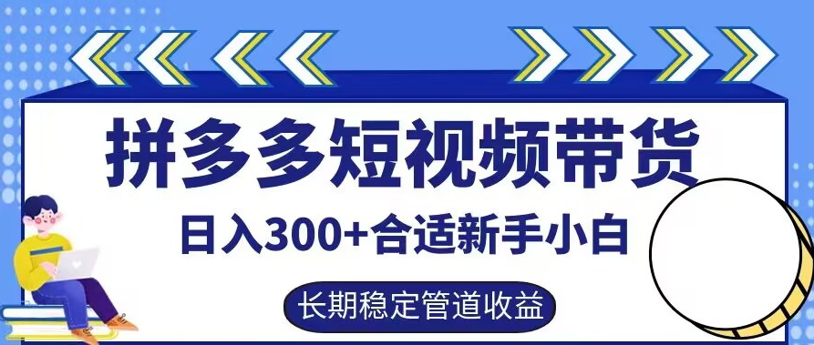 拼多多短视频带货日入300+有长期稳定被动收益，合适新手小白【揭秘】-木石资源网