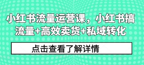 小红书流量运营课，小红书搞流量+高效卖货+私域转化-木石资源网